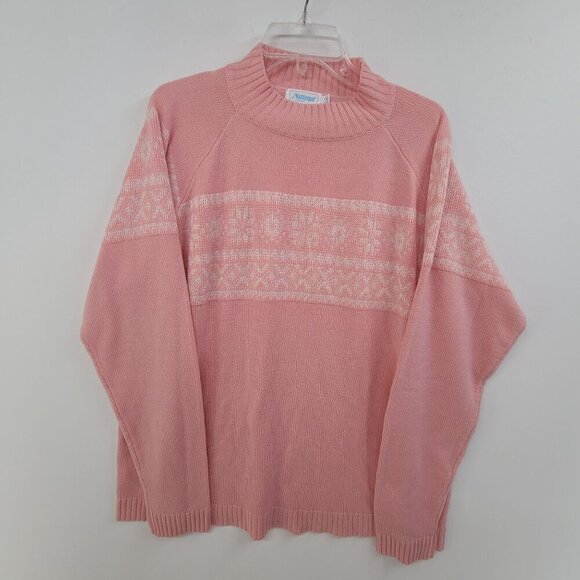 National Sweaters - National Women's Long Sleeve  Mock Neck Knit Pullover Sweater Pink Size 3X